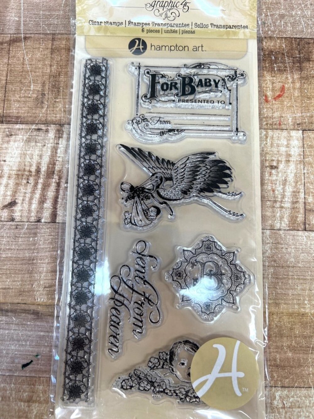 Graphic 45 Hampton Art Clear Stamps For Baby Theme 6 Pieces 5097